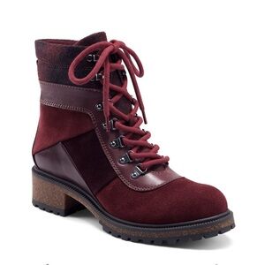 Earth elements Red/Burgundy Leather & Suede Hiking Boots w/side zipper Size 7.5
